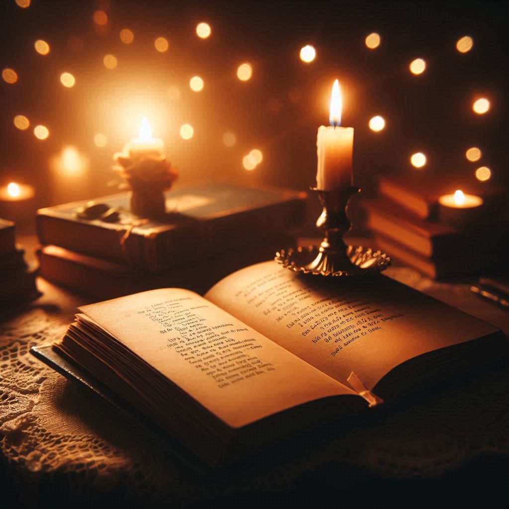 poetry book by candlelight